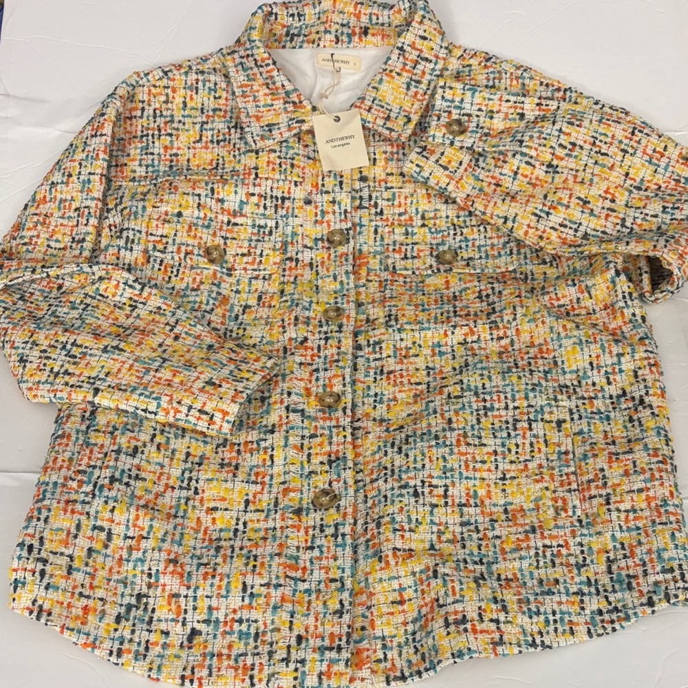 ANTHEWAY Women's Multicolor Tweed Button-Down Jacket - Picture 1 of 13